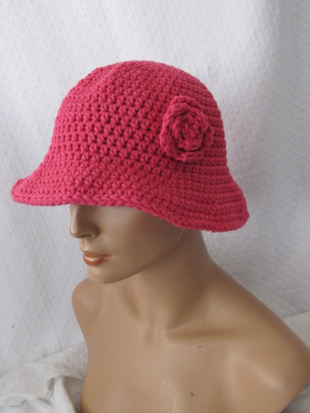 Handmade Bright Pink Flower Accent Bucket Hat